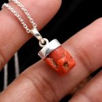 Natural Italian  Red Coral Rough Stone 925 Sterling Silver Handmade Necklace Pendant Unique Birthday gift