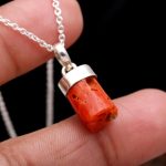 Natural Italian Red Coral Rough Stone 925 Sterling Silver Boho Necklace Pendant With Chain Gift for her