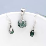 Moss Agate Minimalist Dangle Earrings & Pendant 925 Sterling Silver Jewelry Set for Sister