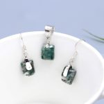 Unique Moss Agate Dangle Earrings And Pendant Combo Set 925 Sterling Silver Jewelry for Her