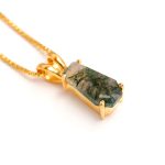 Natural Moss Agate Coffin Shape Dainty Gold Pendant Necklace for Girlfriend
