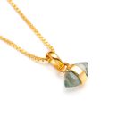 Natural Moss Agate Pencil Shape Minimalist Gold Pendant Necklace Birthday Gift