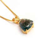 Natural Moss Agate Shield Shape Handmade Gold Chain Necklace Wedding Gift