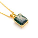 Natural Moss Agate Octagon Shape Elegant Gold Pendant Necklace Birthday Gift