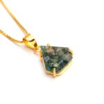 Natural Moss Agate Shield Shape Bohemian Gold Chain Necklace for Her