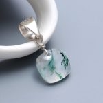 Natural Moss Agate Dainty Cushion Pendant 925 Sterling Silver Boho Jewelry for Her