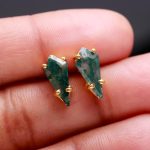 Natural Moss Agate Kite Shape Vintage Gold Stud Earrings Wedding Gift