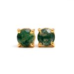 Natural Moss Agate Round Shape Minimalist Gold Stud Earrings for Her
