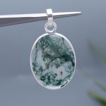 Natural Moss Agate Oval Pendant 925 Sterling Silver Bohemian Jewelry for Girlfriend