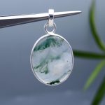 Genuine Moss Agate Oval shape Pendant with 925 Sterling Silver Oval Jewelry Wedding Gift