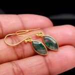 Natural Moss Agate Marquise Shape Boho Drop And Dangle Gold Earrings Gift For Mom