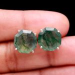 Natural Moss Agate Octagon Shape 925 Sterling Silver Boho Stud Earrings Jewelry Gift For friend