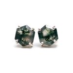 Natural Moss Agate Hexagon Shape 925 Sterling Silver Minimalist Stud Earrings Jewelry Gift For Mom