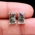 Natural Moss Agate Octagon Shape 925 Sterling Silver Tiny Stud Earrings Jewelry Gift For Woman