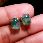 Natural Moss Agate Oval Shape 925 Sterling Silver Boho Stud Earrings Jewelry Gift For Girlfriend