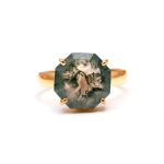 Natural Green Moss Agate Octagon 14K Gold Ring Jewelry For Lovers