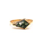 Natural Green Moss Agate Kite Shape Handmade 14K Gold Ring Gift for Girlfriend
