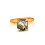 Natural Green Moss Agate Hexagon Shape 14K Gold Engagement Ring Gift for her
