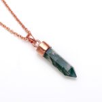 Natural Moss Agate Pencil Shape Pendant 925 Sterling Silver Rose Gold Plated Necklace Gemstone Pendant Anniversary Gift