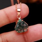 Natural Moss Agate Pentagon Shape Pendant 925 Sterling Silver Rose Gold Plated Necklace Handmade Pendant Birthday Gift