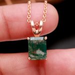 Natural Moss Agate Octagon Shape Pendant 925 Sterling Silver Rose Gold Plated Necklace Wholesale Jewelry for Birthday Gift