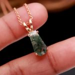 Natural Moss Agate Coffin Shape Pendant 925 Sterling Silver Rose Gold Plated Vintage Jewelry for Wedding Gift