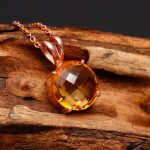 Natural Citrine Handmade Round Pendant Necklace Rose Gold Plated 925 Sterling Silver Jewelry Birthday Gift