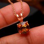 Yellow Citrine 925 Sterling Silver Rose Gold Plated Cushion Pendant with Chain Healing Silver Jewelry for Women