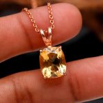 925 Sterling Silver Rose Gold Plated Jewelry Natural Citrine Cushion Pendant Necklace Anniversary Gift for Wife