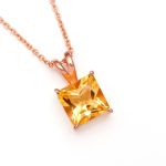 Natural Yellow Citrine Quartz Square Pendant with Chain 925 Sterling Silver Rose Gold Plated Jewelry for Wedding Gift