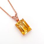 Natural Citrine Gemstone Octagon Pendant Necklace 925 Sterling Silver Rose Gold Plated Jewelry Engagement Gift for Her