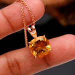 925 Sterling Silver Rose Gold Plated Jewelry for Women Natural Yellow Citrine Cushion Pendant Necklace