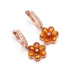 Natural Citrine Floral Hoop Dangle Earrings Rose Gold Plated In 925 Sterling Silver Unique Jewelry for Her