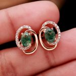 Natural Moss Agate With CZ Oval Shape 925 Sterling Silver Designer Stud Earrings Jewelry Christmas Gift