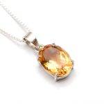 100% Natural Citrine Pendant with Chain 925 Sterling Silver Jewelry Oval Shape Healing Pendant Necklace Gift for Women