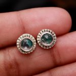Natural Moss Agate Round Shape 925 Sterling Silver Boho Stud Earrings Jewelry Valentines Gift