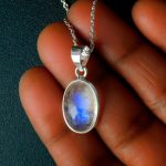 Natural blue Fire Moonstone Oval Shape Pendant 925 sterling Silver Jewelry Wedding gift
