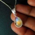 Good Quality Natural Blue Fire Moonstone Chain Necklace 925 Sterling Silver Jewelry for Women