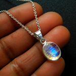 Natural Blue Fire Moonstone Oval Shape 925 Sterling Silver Healing Necklace Unique Pendant with Chain