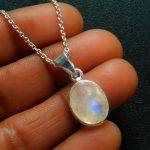 100% Natural Blue Fire Rainbow Moonstone Pendant with Chain 925 Sterling Silver Jewelry