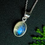 Natural Rainbow Moonstone Oval Pendant Necklace 925 Sterling Silver Necklace Chain Necklace