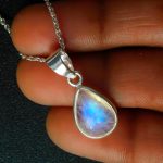 Natural Blue Moonstone Pear Pendant Necklace 925 Sterling Silver Pendant with Chain for Her