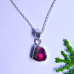 Natural Watermelon Tourmaline Silver Necklace, 925 Sterling Silver Jewelry, Unique Fancy Necklace, Charm Pendant With Chain, Birthday Gift,