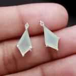 Aqua Chalcedony with CZ 925 Sterling Silver Kite Studs Earrings Natural Cut Gemstone Jewelry