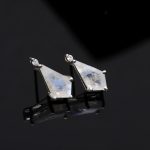 Blue Fire Moonstone with CZ 925 Sterling Silver Kite Studs Earrings Perfect Jewelry Gift For Wife