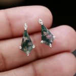 Genuine Moss Green Agate with CZ 925 Sterling Silver Statement Kite Studs Earrings Dainty Jewelry