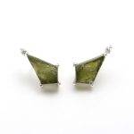 100% Natural Moldavite with CZ 925 Sterling Silver Kite Studs Earrings Unique Jewelry for Women