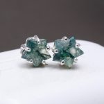 Moss Green Agate Natural 925 Sterling Silver Star Studs Earrings Minimalist Jewelry for Daughter