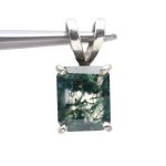Green Moss Agate Octagon Pendant with 925 Sterling Silver Handmade Jewelry Wedding Gift