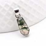 Genuine Moss Agate Coffin Shape Unique Pendant with 925 Sterling Silver Vintage Jewelry for Her